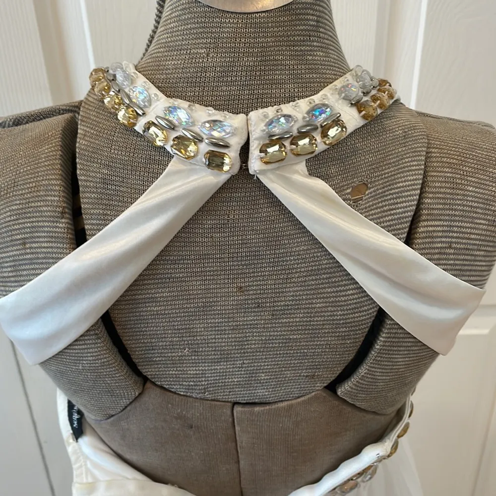 Sequin Hearts white beaded halter lined chiffon open back full length dress Size undefined - Image 5