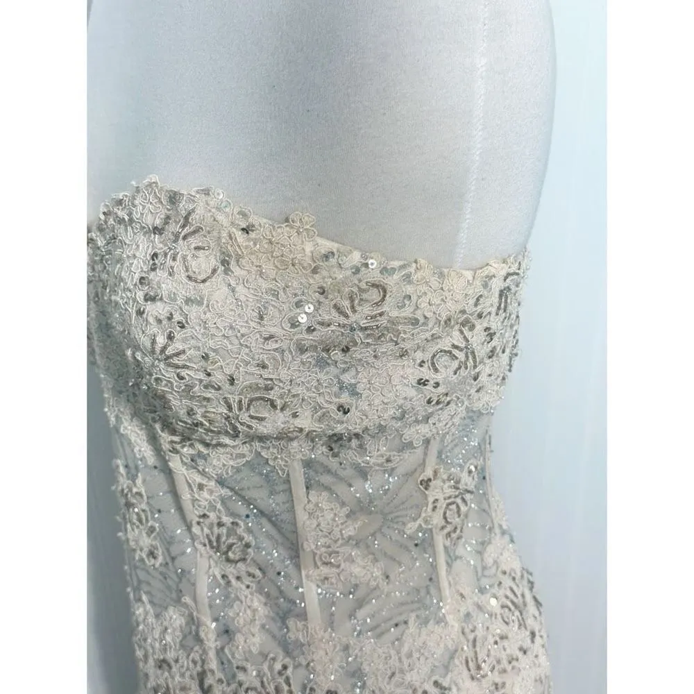 Jovani Strapless Trumpet Embroidered Corset‎ Prom Dress Gown Light Cafe Size 16 - Image 4