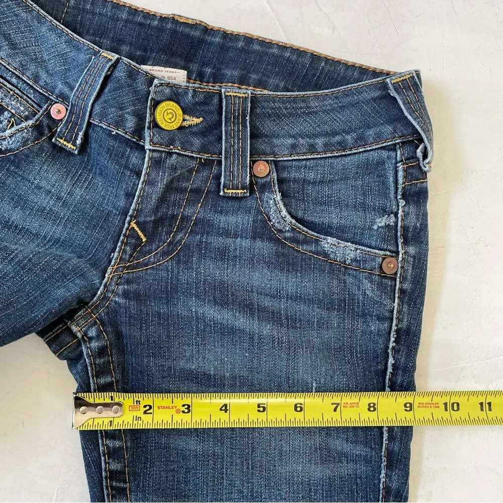 VINTAGE True Religion Pants Womens Blue Denim Flared Dark Wash Low Rise 26 - Image 5