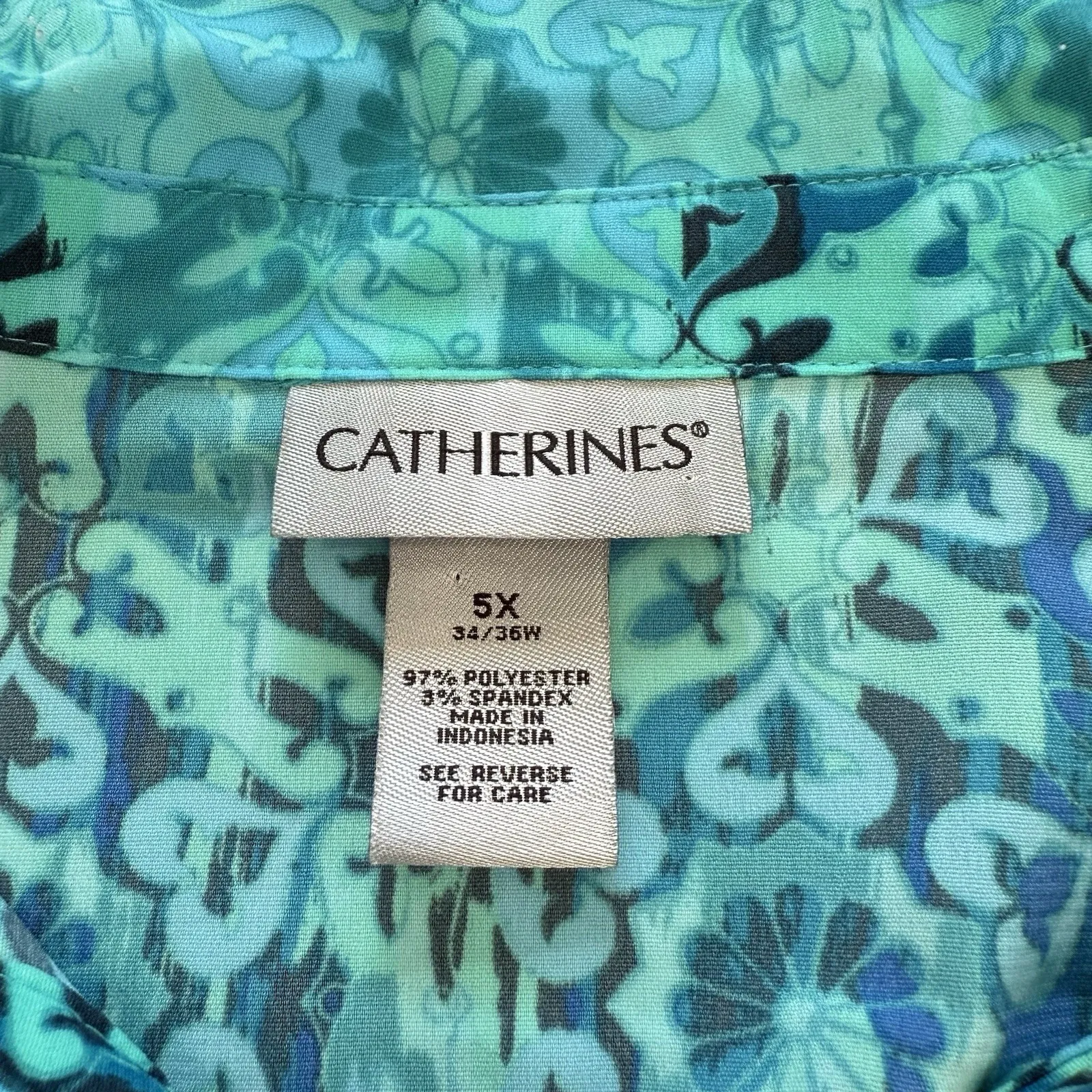 Catherines‎ Aqua Paisley Button Up 3/4 Sleeve Timeless Blouse Size 5X - Image 11