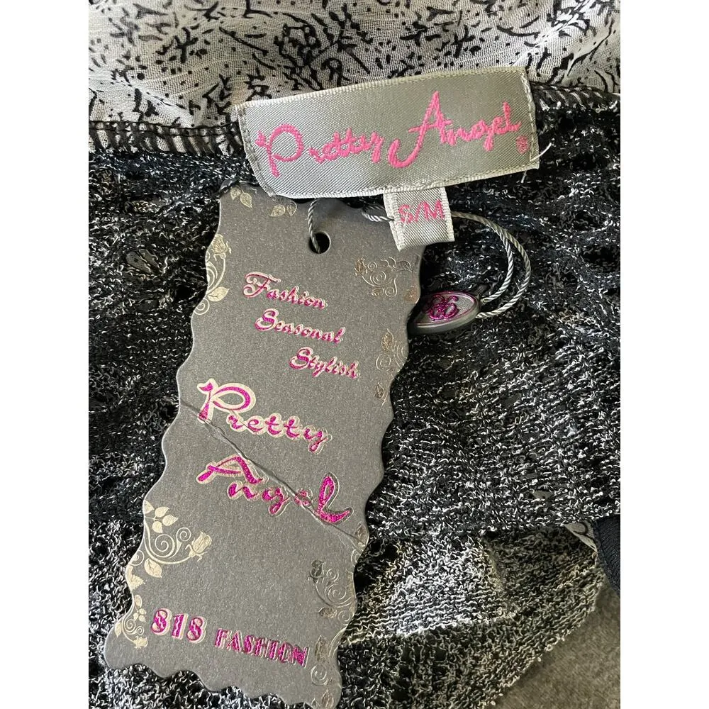 Pretty Angel Mesh Lace Sleeveless Draped Front Cover Up Duster Size S/M NEW Gray - Image 9