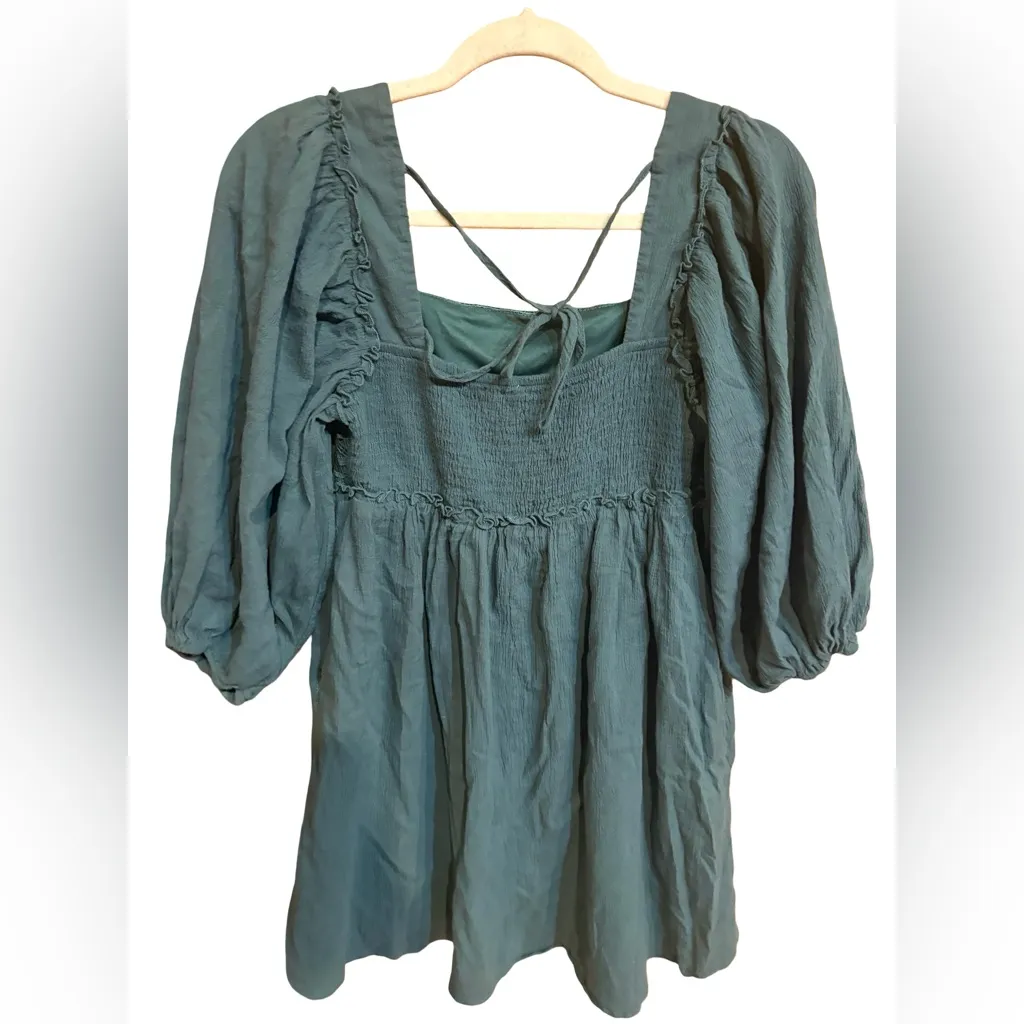 Altar’d State Medium Green Lace Detail Dress 3/4 puff sleeve western - Image 2