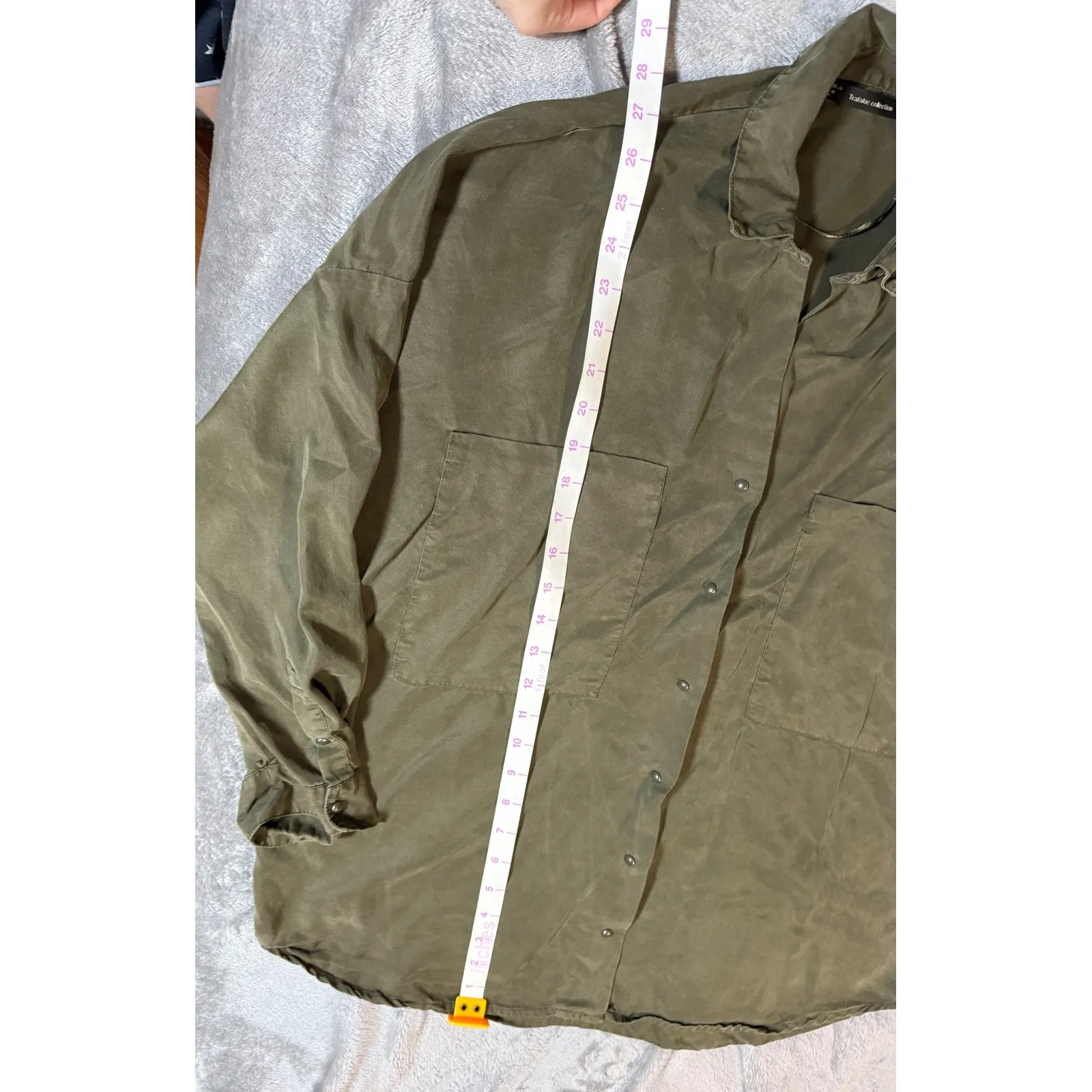 Zara x Trafaluc Size Small‎ Olive Green Lightweight Overshirt Long Sleeve Snap - Image 5