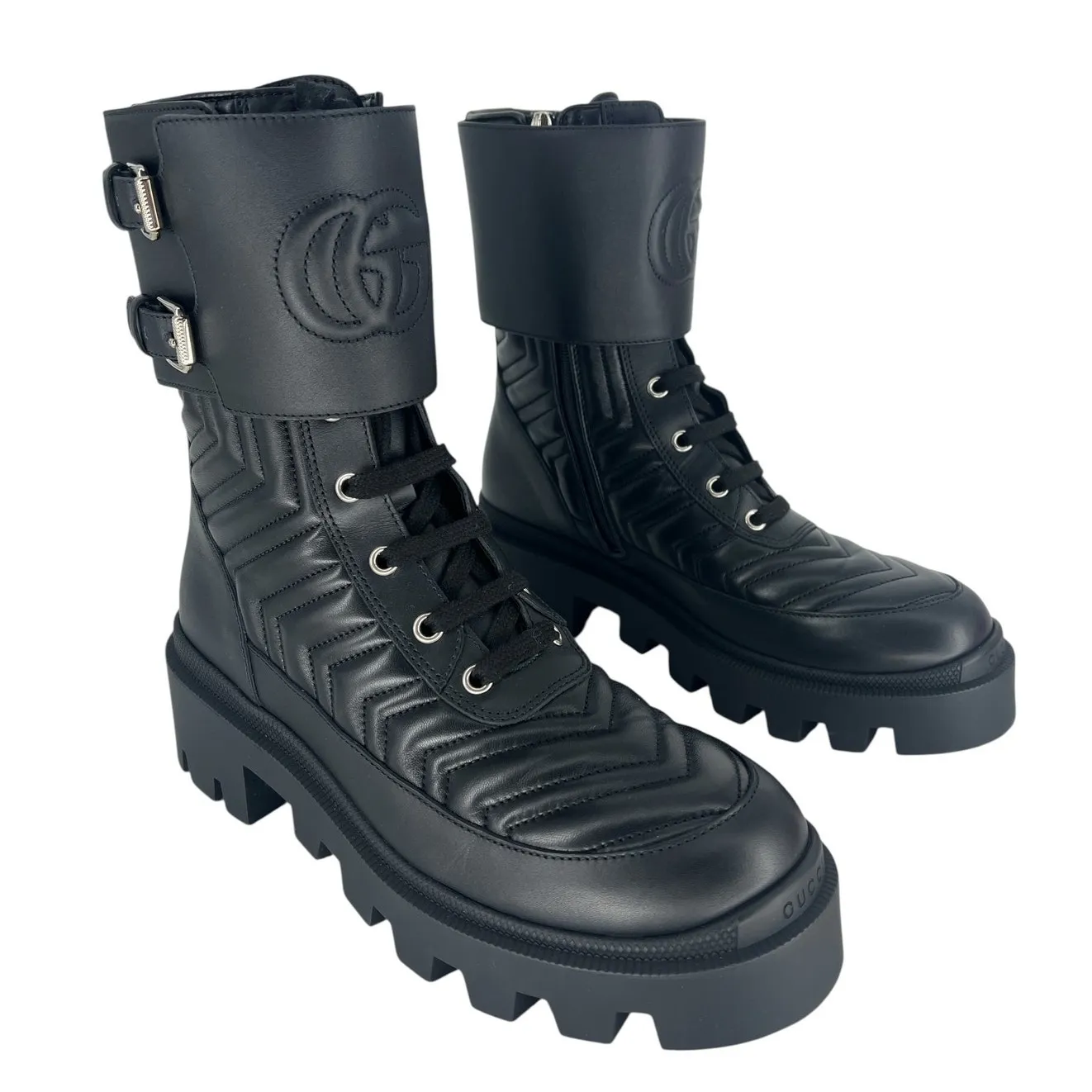 Gucci Frances Quilted Leather Combat Boots in Black - Image 7
