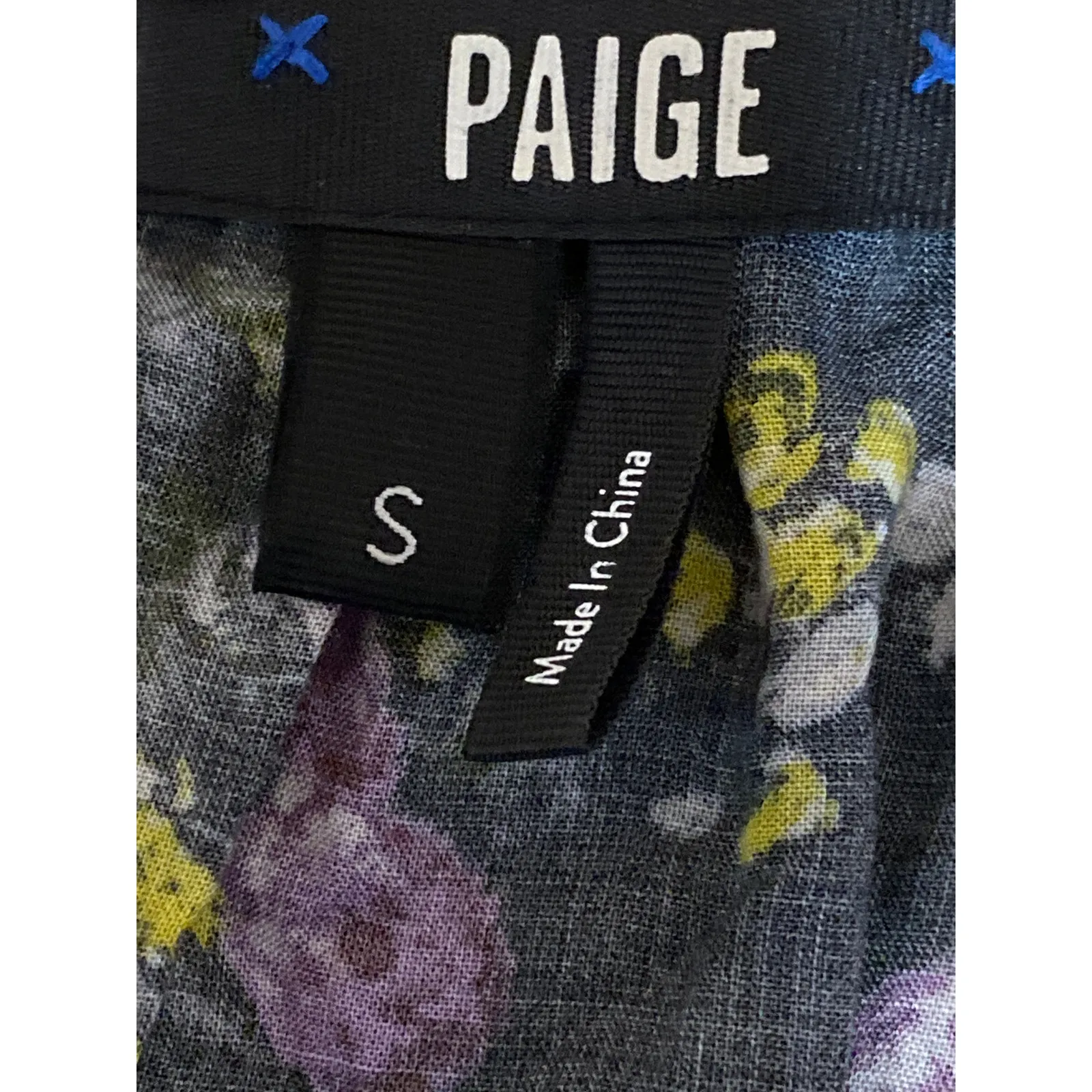 Paige Black Floral Long Sleeve Scoop Neck Tie Smocked Peplum Blouse Top Size S - Image 3