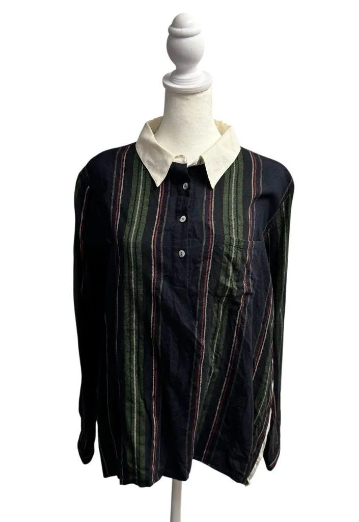 Ulla Johnson Long Sleeve Wool Blend Button Up Blouse Academia Top Striped 8 - Image 2