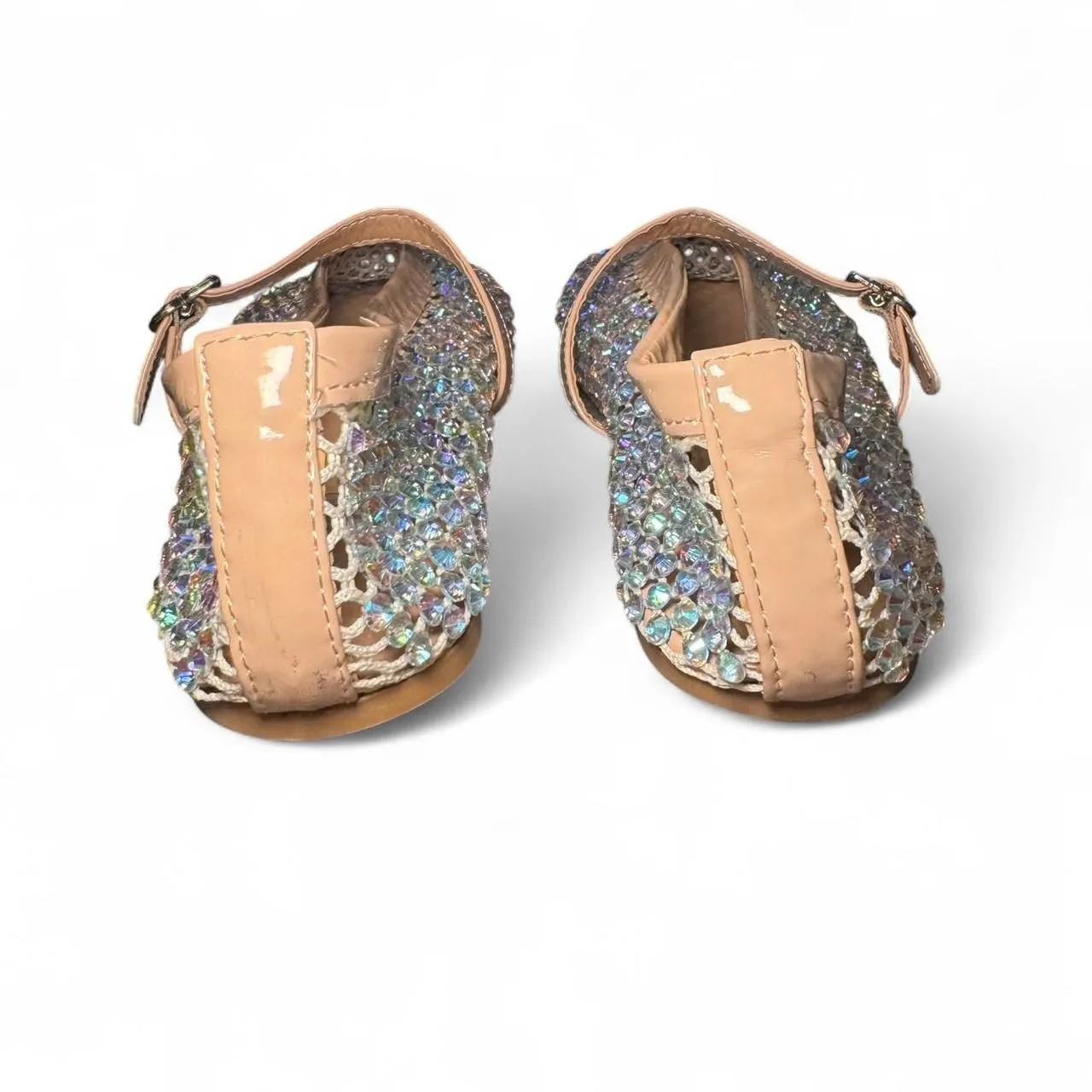 Bamboo Sparkly Mesh Mary Jane Flats Women’s Size 11M Nude Beige Rhinestone Balle - Image 4