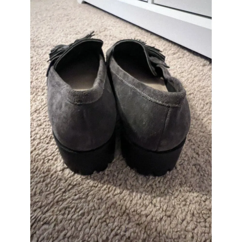 VIA SPIGA SUEDE TASSELED SLIP ON WOMAN'S BROWN COMFORT CHUNKY HEELS LOAFERS Sz 6 - Image 5