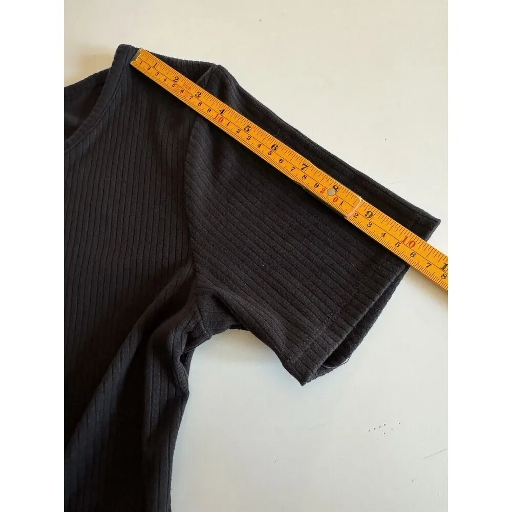 Women's Black Short Sleeve Ribbed Bodysuit Size Large - Image 6