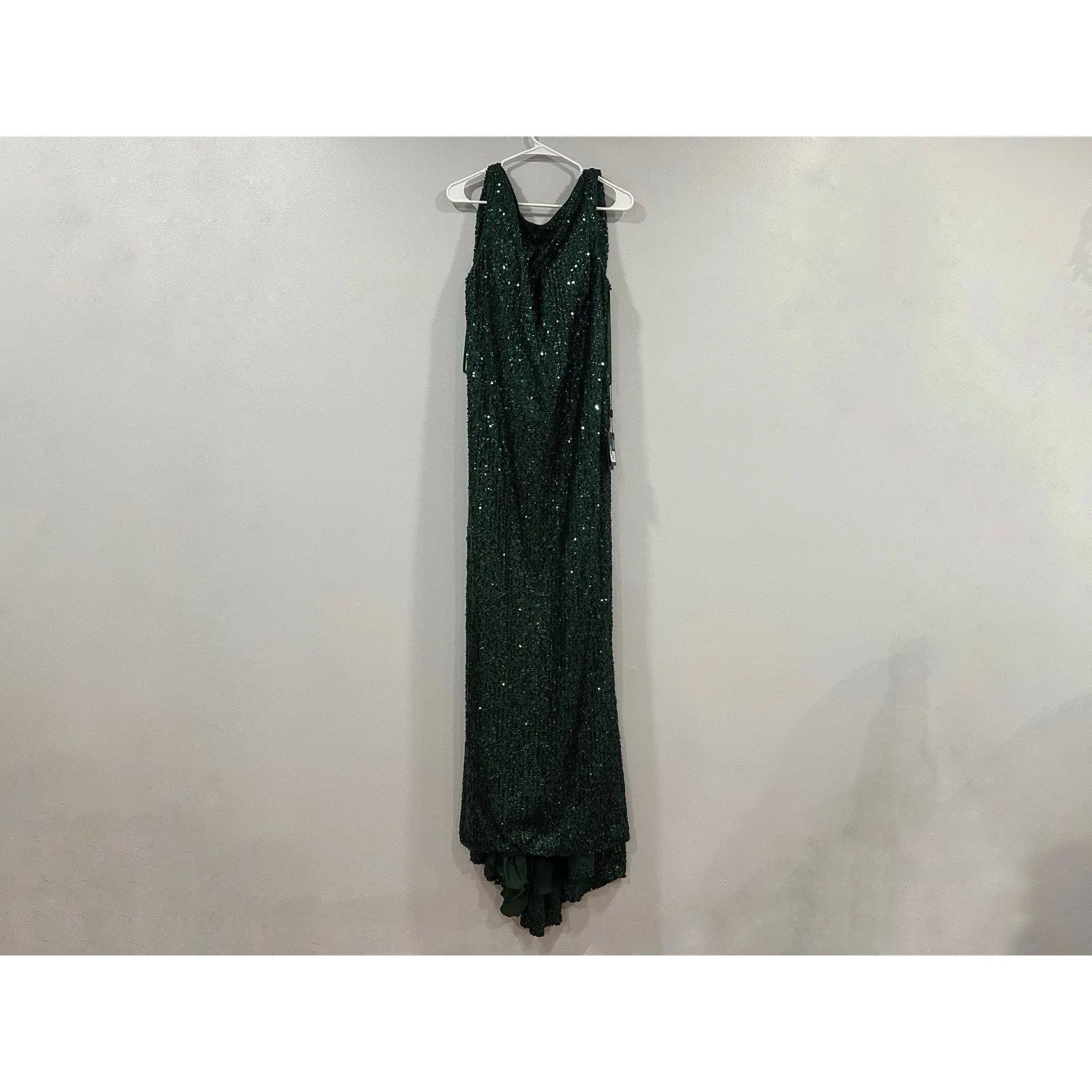 Mac Duggal 26331 Emerald Cowl Back Boat Neck Sequined Evening Gown Sz 14 NEW - Image 3