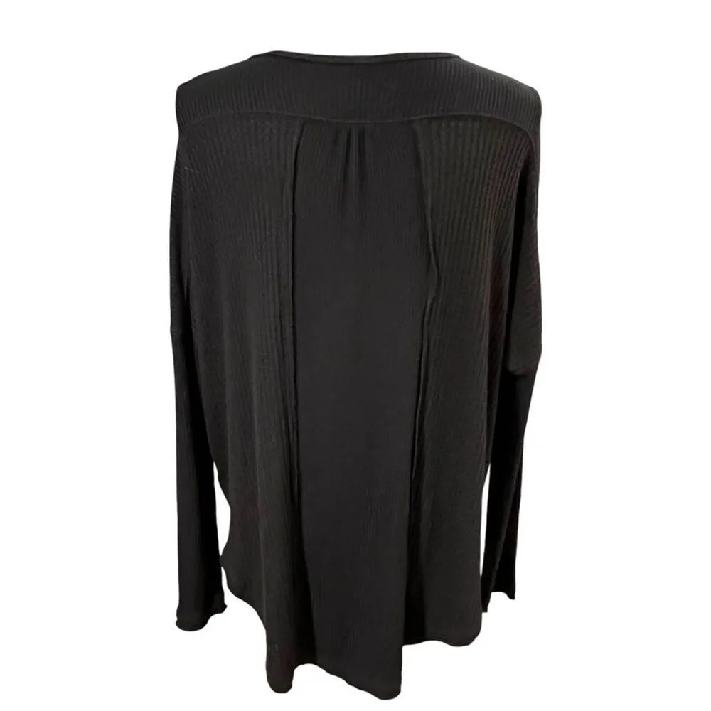 Free People Black Leo Henley Thermal Top Sz S Slouchy Layers Bohemian Lagenlook - Image 7
