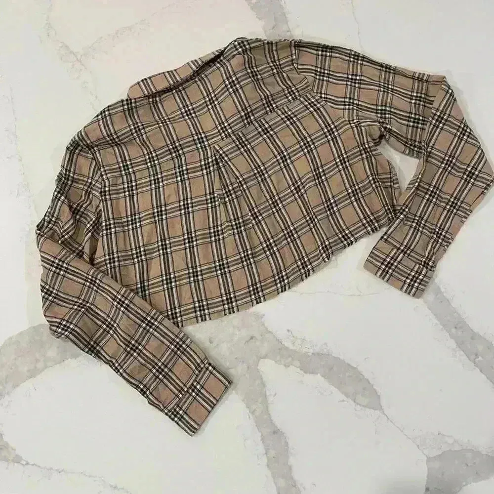 Princess Polly NWT Nora Cropped Raw Hem Flannel Long Sleeve Shirt Women's 6 Fall - Image 5