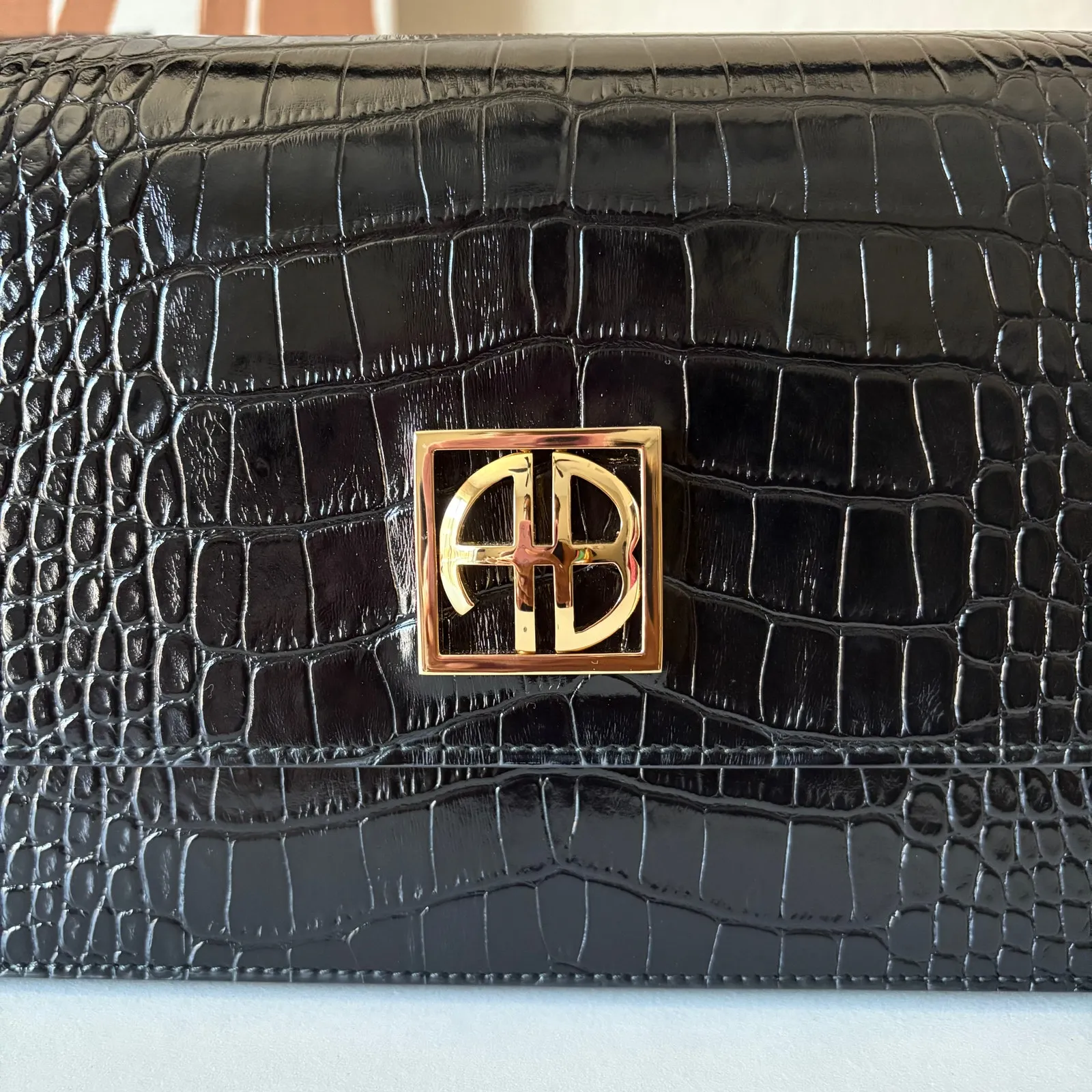 Anine Bing Elly Shoulder Bag Croc Embossed Black Leather Purse - Image 4