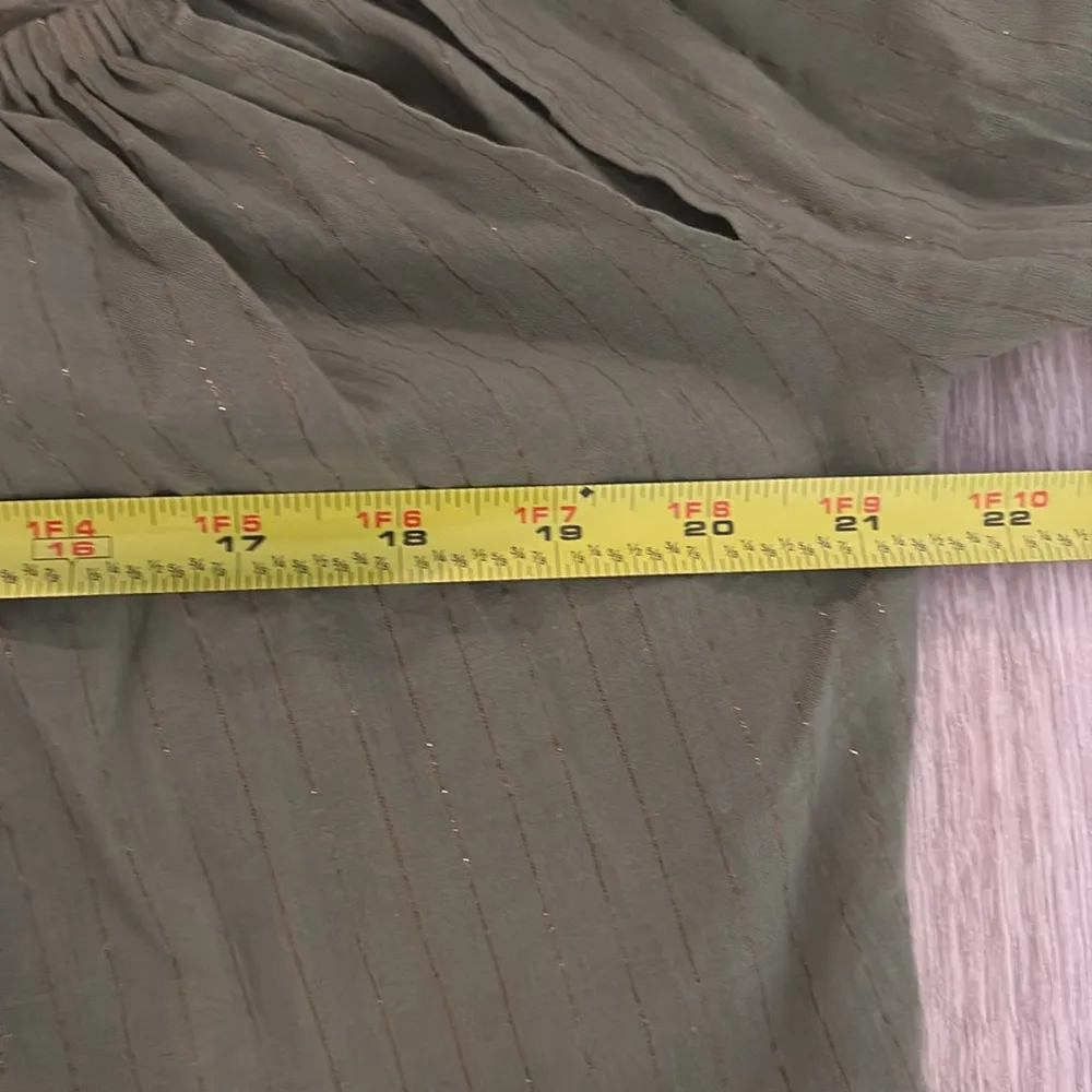 Poupette St Barth Long Sleeve Off Shoulder Tassle Tie Blouse Green Gold Shimmer Size M - Image 11