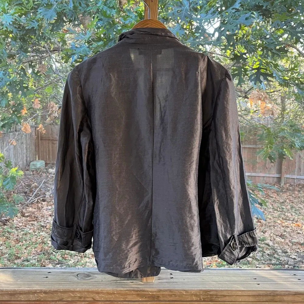 Lafayette 148 New York Women's Army Green/Brown Lightweight Jacket Size 14 - Image 2