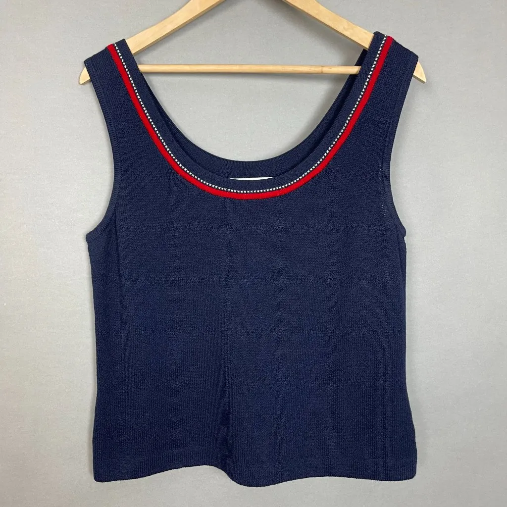 Vintage St. John Knit Tank Top Medium Cruise 03 Navy Blue Red Dog Show Nautical - Image 12
