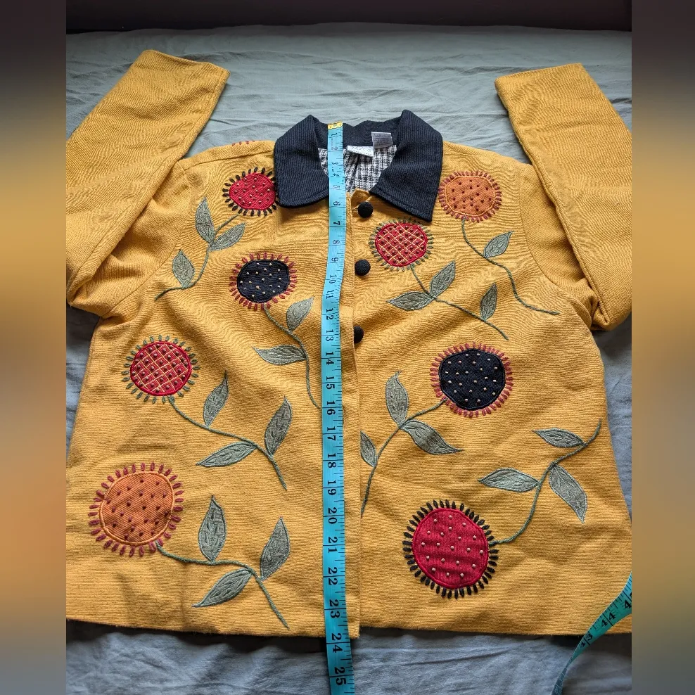 Vintage Bleu Bayou Cotton Embroidered Sunflower Jacket Medium Yellow/Black Yellow - Image 7