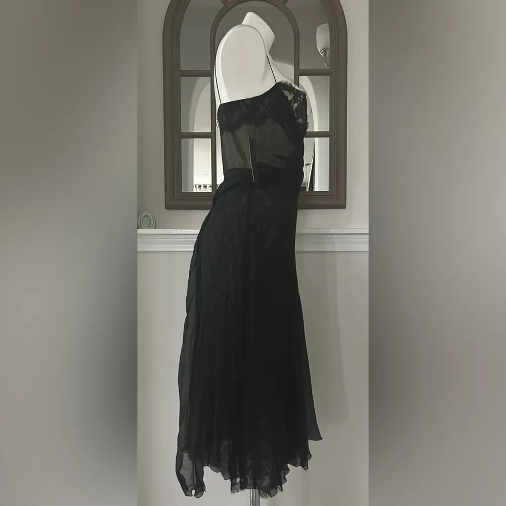 Glenda Dress (100% Silk) Black Chiffon & Lace, Size 8 New w/Tag $698 - Image 5