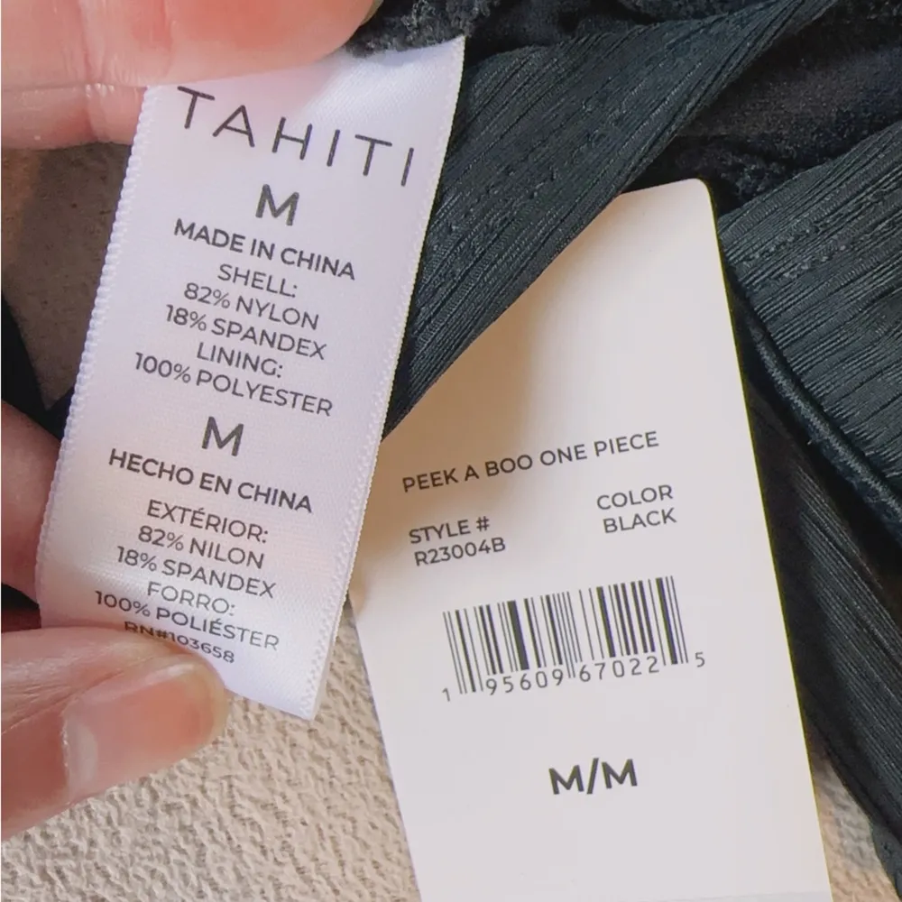 Tahiti swimsuit 1 piece black tie on the back silky stretchy new with tag 🏷️ Size M - Image 3