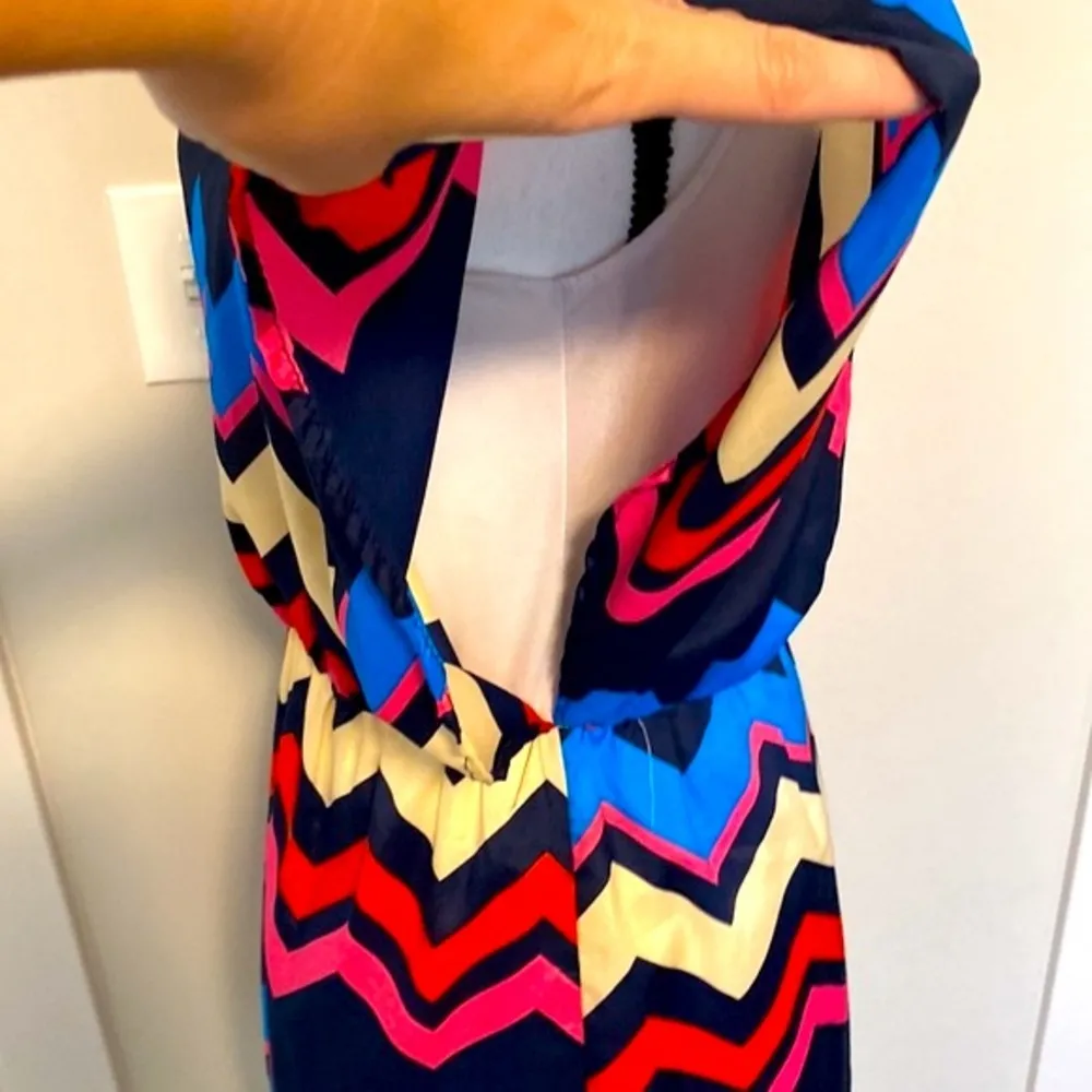 Buttons|| Navy/red/pink/cream/blue chevron lined summer dress with elastic waist - Image 5