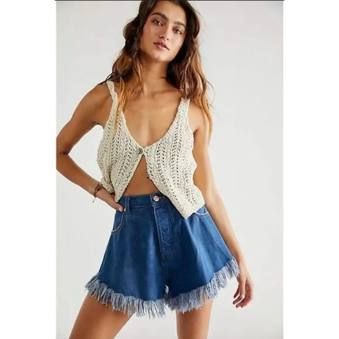 NWT Free People Harlie Denim Shorts High Rise Frayed Shorties 25 We the Free - Image 2