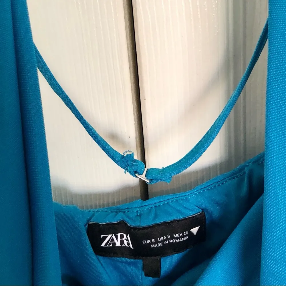 Zara Electric Blue Long Draped Cowl Neck Halter Dress Size S - Image 9