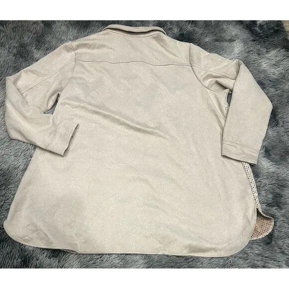 Isaac Mizrahi Faux Suede Shacket with‎ Perforated Detail - STONE, 1X - Image 3