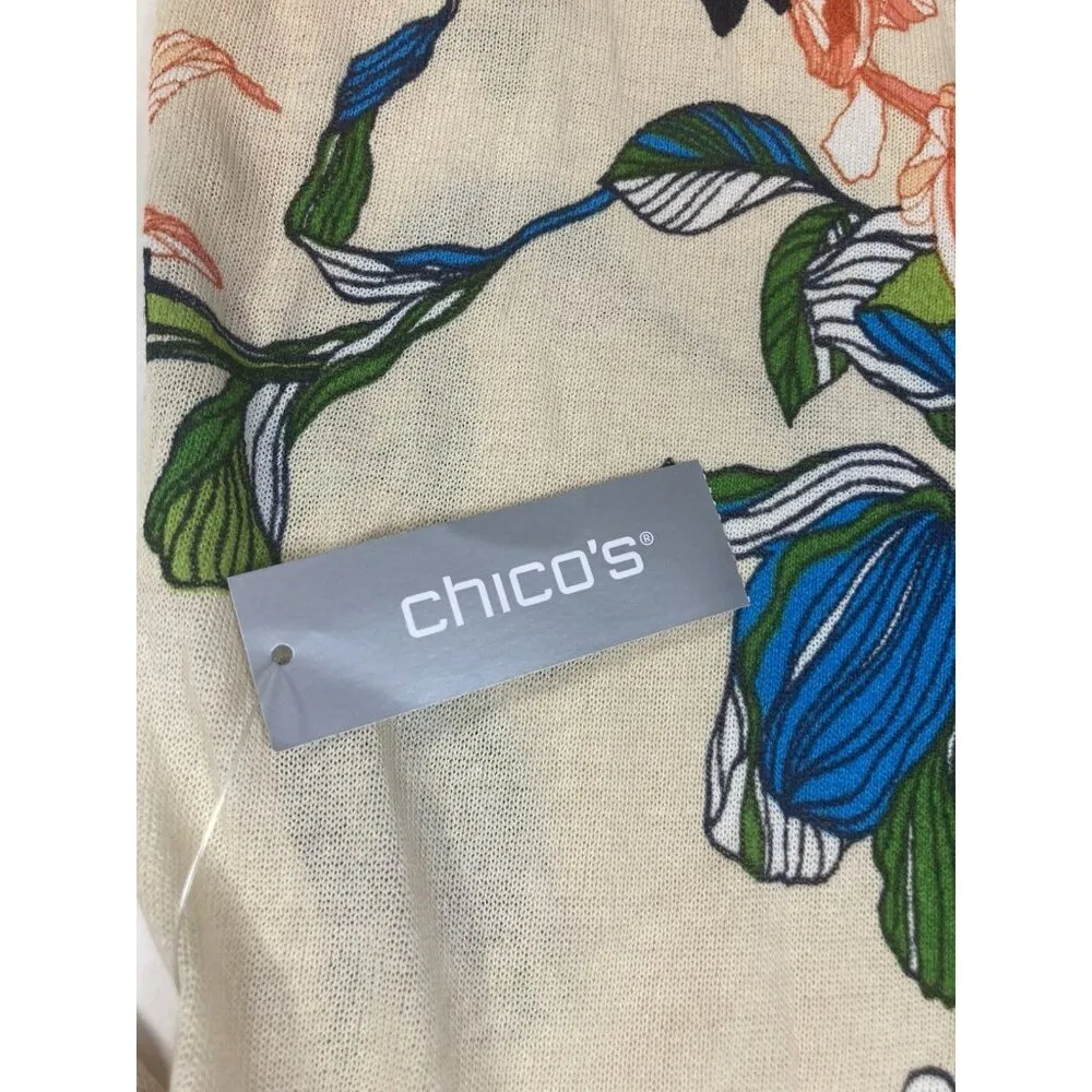New Chicos Cardigan Sweater Womens 1 Med Tropical Floral Resorwear Beach Coastal - Image 5