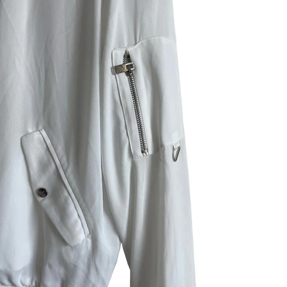 Y2K Zara Women Bomber Jacket XS White Retro Streetwear Satiny Fairycore Academia - Image 10