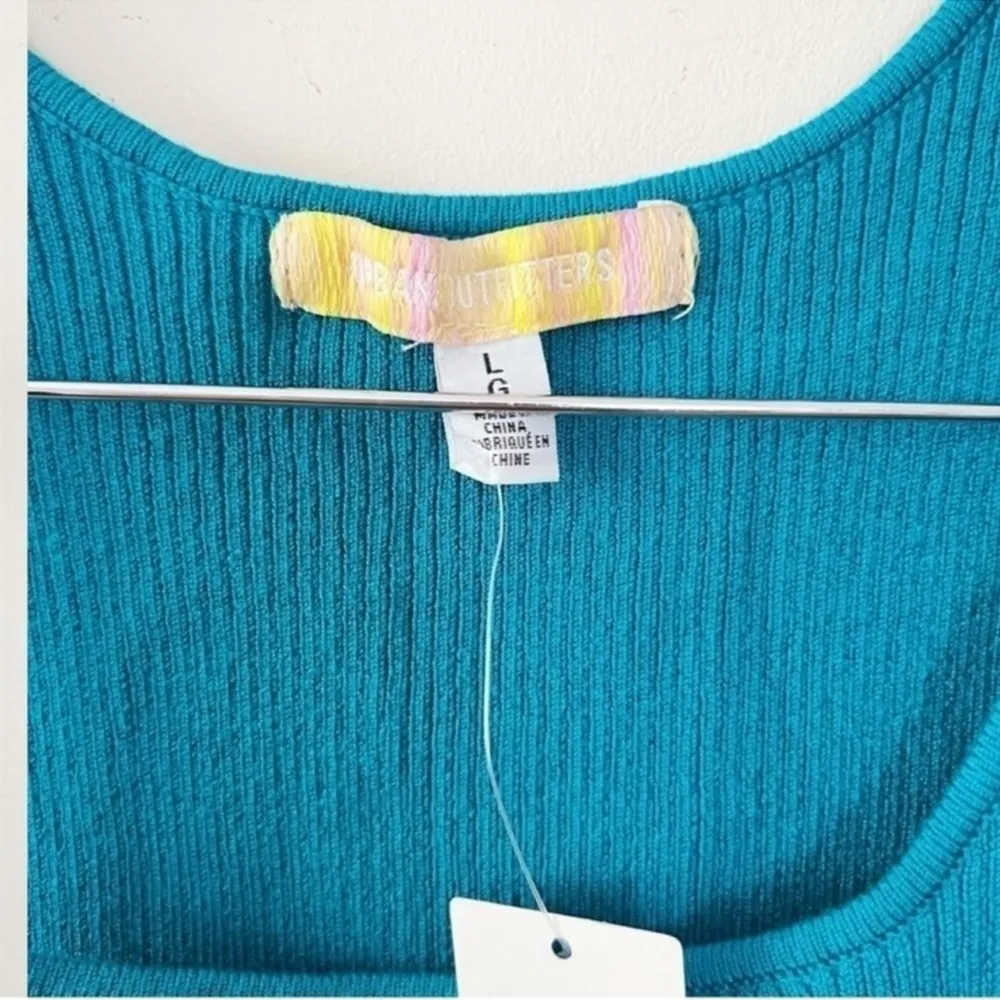 Urban Outfitters Teal Blue Ribbed Knit Cut Out Tank Top Size Large Side Tie NEW - Image 4