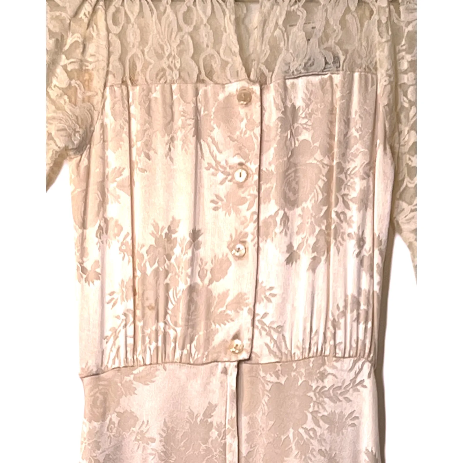 Vintage JESSICA McCLINTOCK Dress Size 4 Pink Satin White Lace Long Sleeve RARE - Image 5