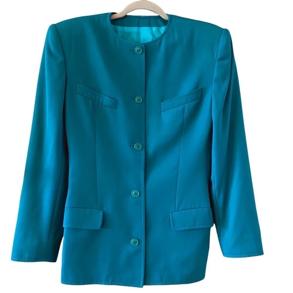 GUCCI Vintage Wool Blazer Turquoise Blue Size 40 - Image 2