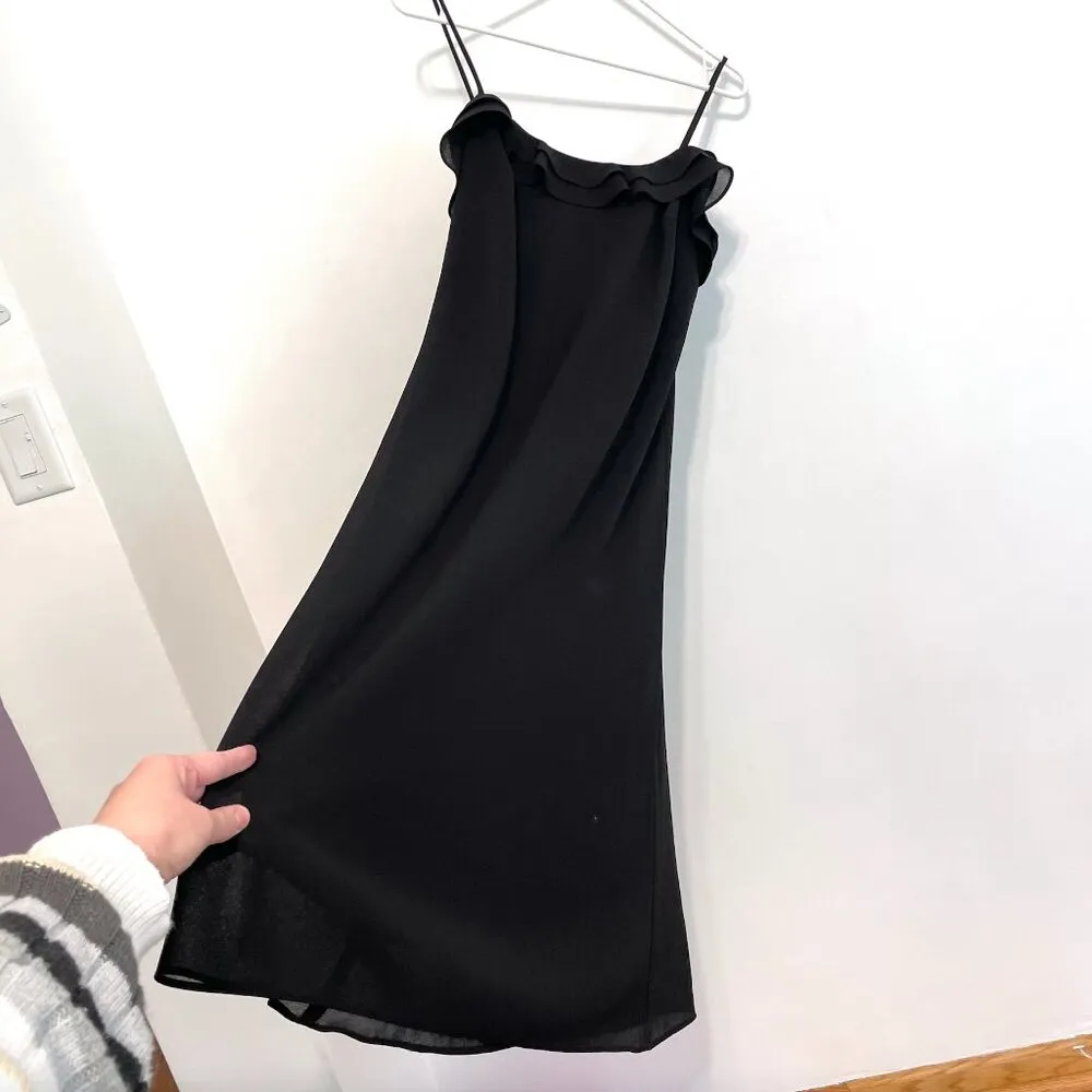 VINTAGE VTG DAWN JOY Black Ruffle Spaghetti Strap Midi Slip Dress 90s Y2K Party Size 10 - Image 8