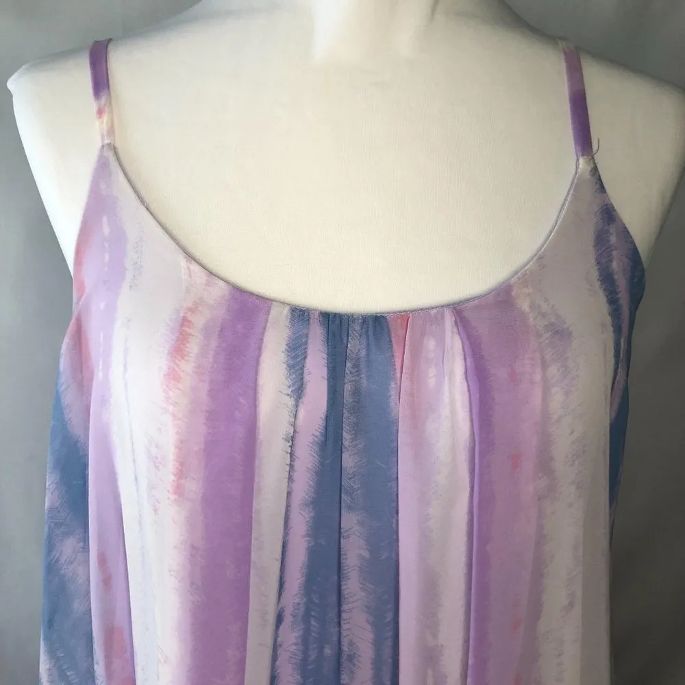 Adrienne Lavender Watercolor Shift Dress Round Neckline Flowy Women's Sm - Image 8