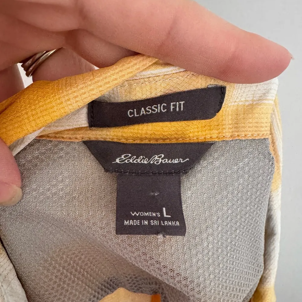 Eddie Bauer Yellow White Checkered Classic Fit Button Down Women’s L Gorpcore - Image 5