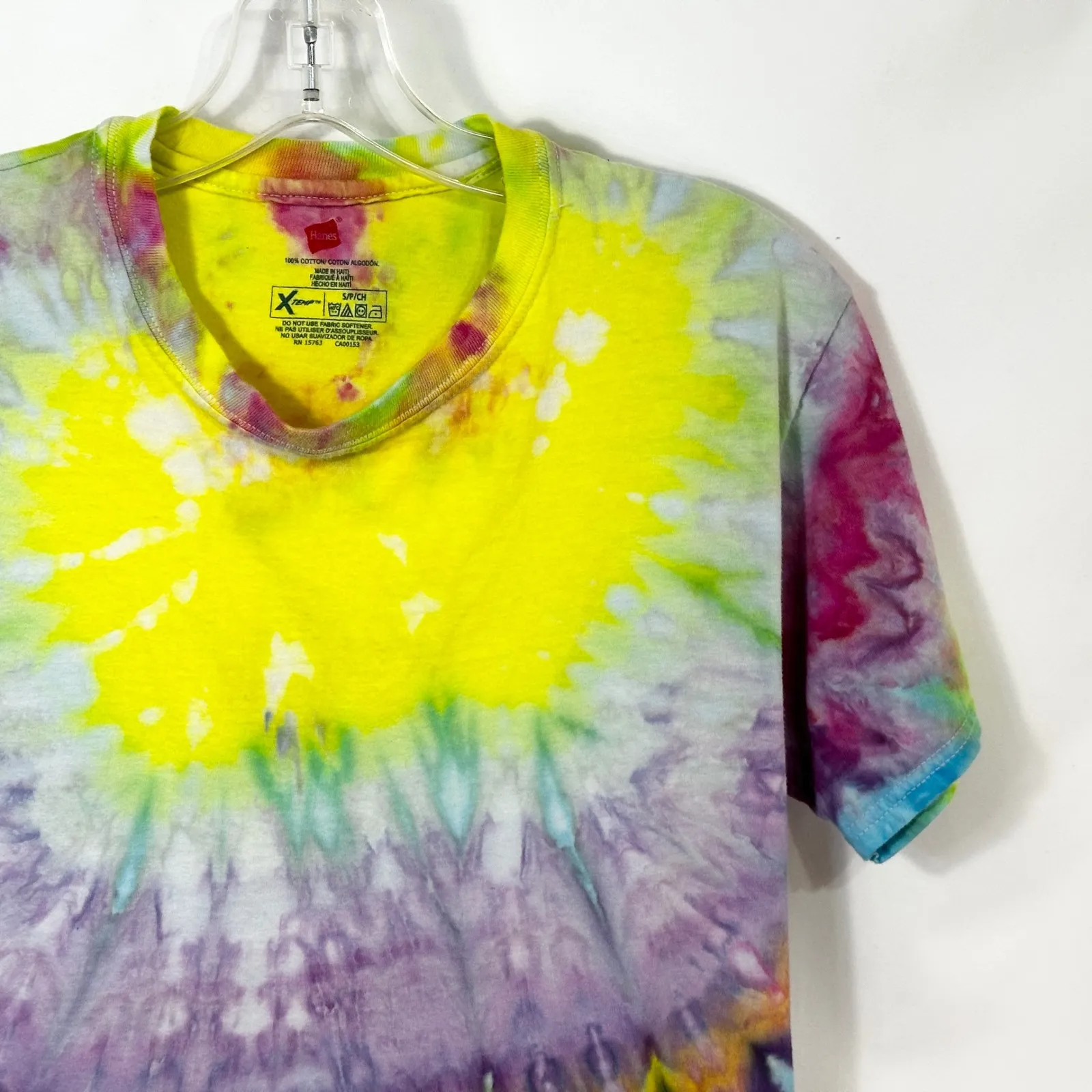 Handmade Tie Dye Small‎ T-Shirt Top Yellow Purple Blue Festival Hippie Boho 207 - Image 5