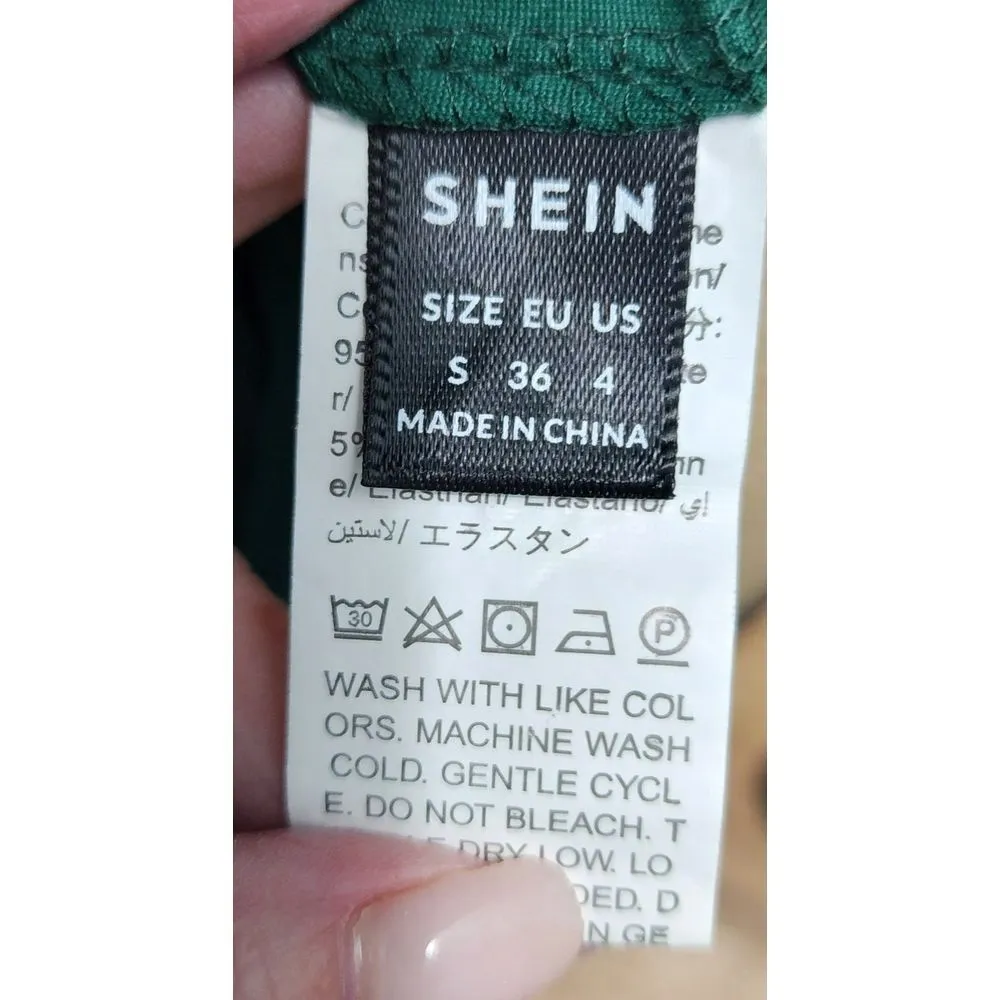 SHEIN Emerald Green Long Sleeve Crop Top with Back Tie‎ Detail Size S - Image 3