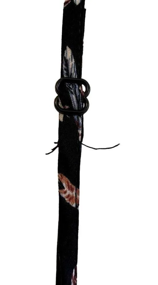 THML Long Sleeve Black Cold Shoulder Blouse Feather Print Blue Embroidery Size L - Image 6