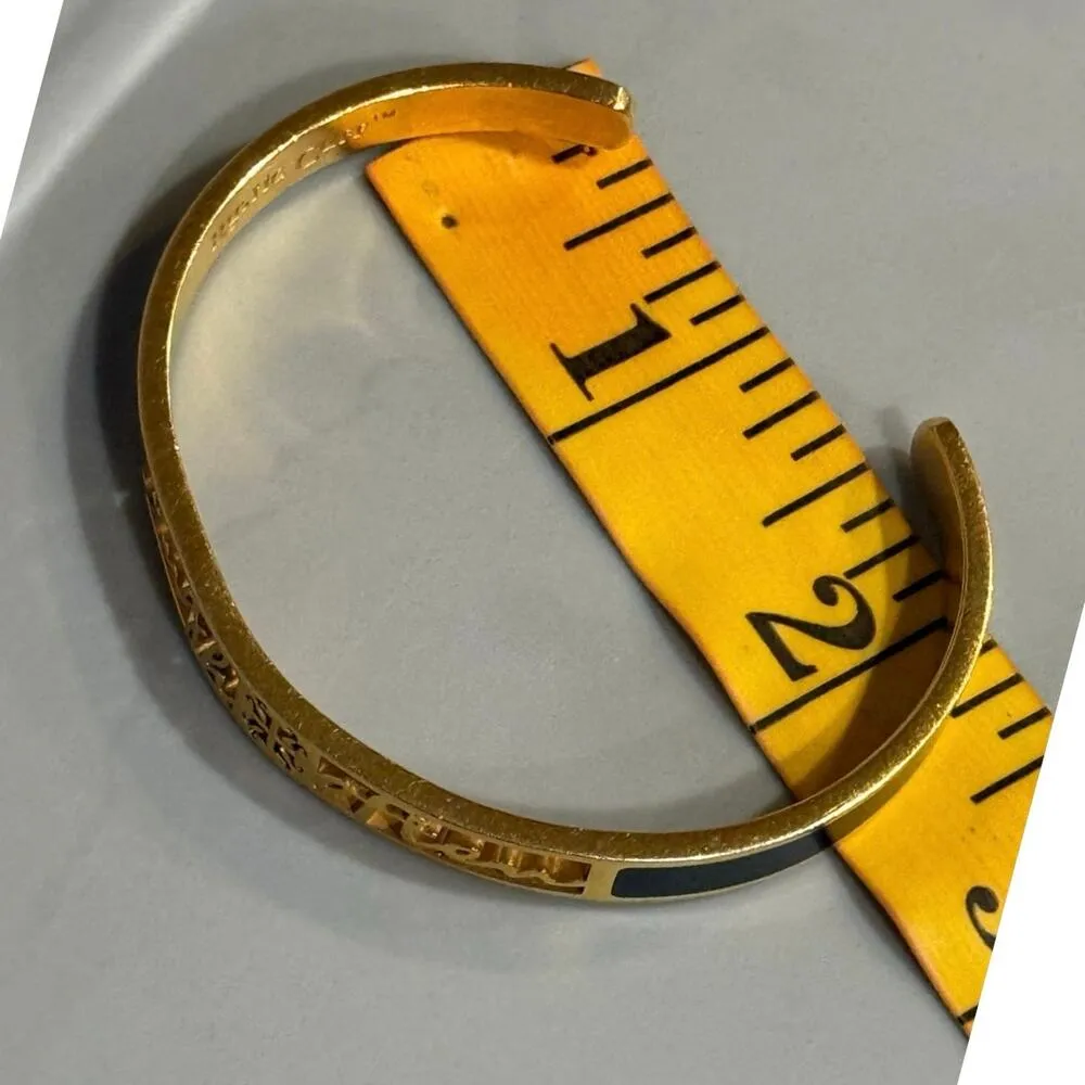 Rustic Cuff Gold & Black Enamel Inspirational Laugh Often Cuff Signed Bracelet - Image 5