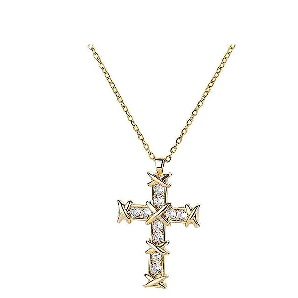 NEW Unisex 18k Gold Filled‎ Plated Simulated Diamond Cross Necklace, 16-18” - Image 5