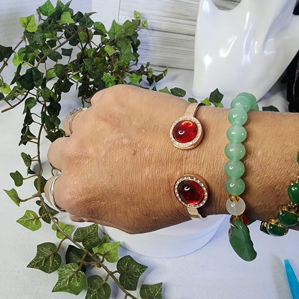 Rose Gold Stainless steel Hinhe Open Cuff Bracelet with Red - Image 5