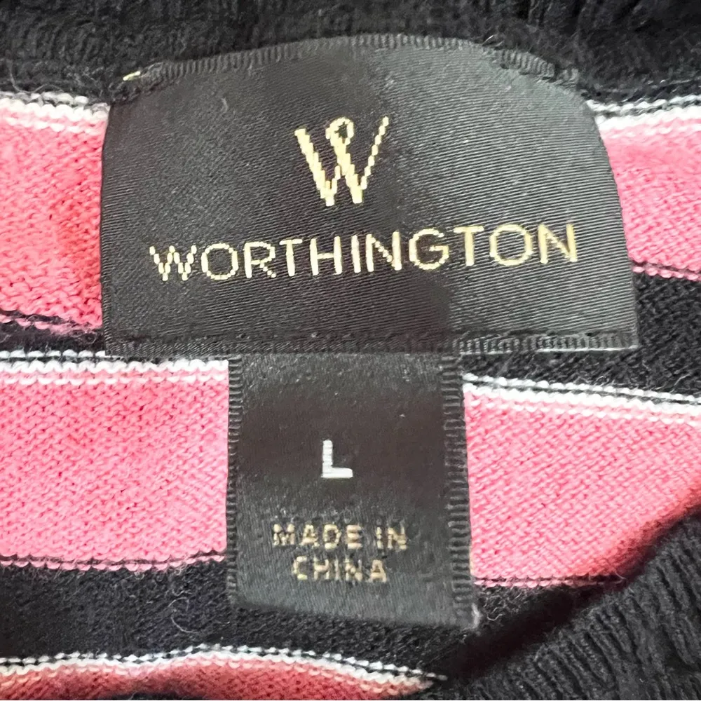 Worthington Pink & Black Striped Long Sleeve Pullover Sweater Top Size Large - Image 5