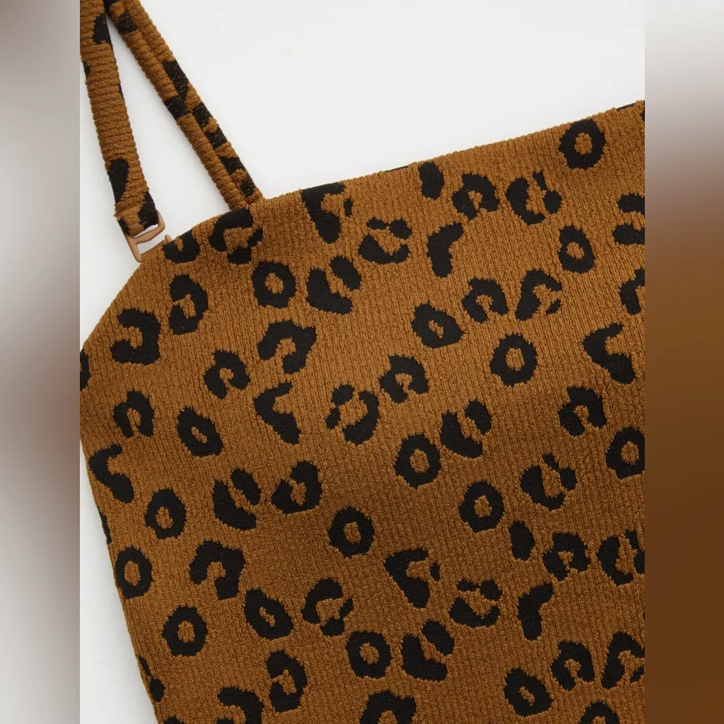 Aerie Leopard Textured Bandeau One Piece Swimsuit Removable Straps Full Coverage - Image 3