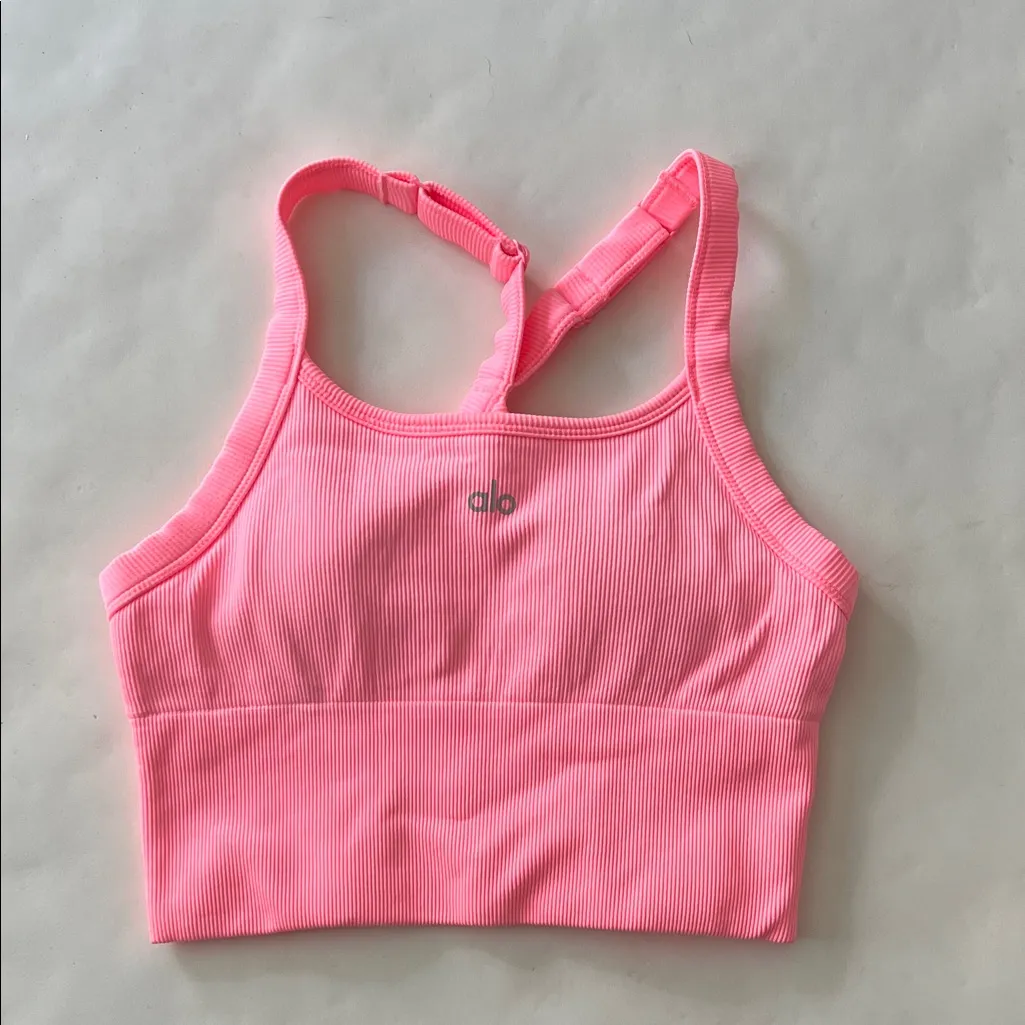 Alo Yoga Seamless Ribbed Favorite Bra Tank in Neon Bubblegum Size S - Image 5