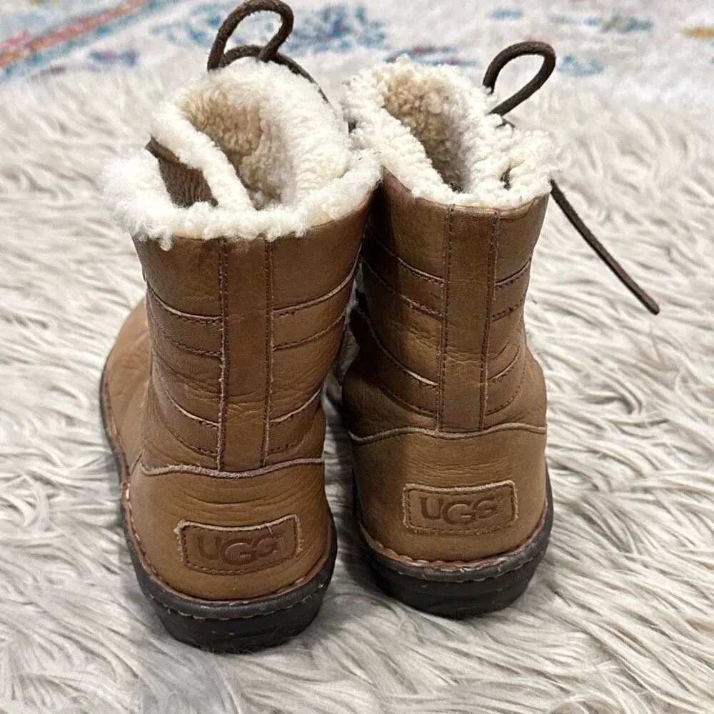 UGG Caspia 1932 Tan Leather Lace Up Ankle Sheepskin Warm Boots Womens Sz 8 - Image 5