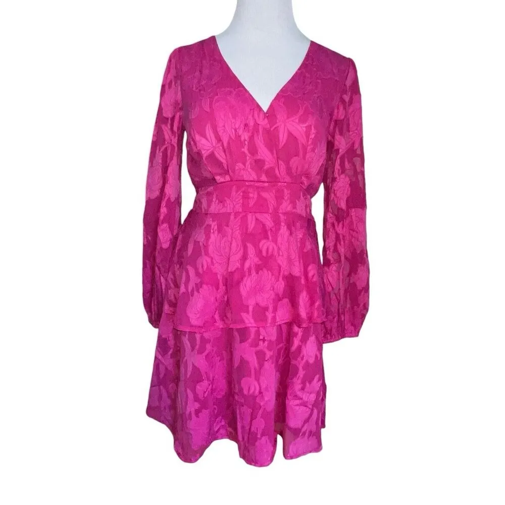 Band of The Free Kiss Me Fuschia‎ Peplum Ruffle Tie Mini Dress NWT Size Small Pink - Image 3