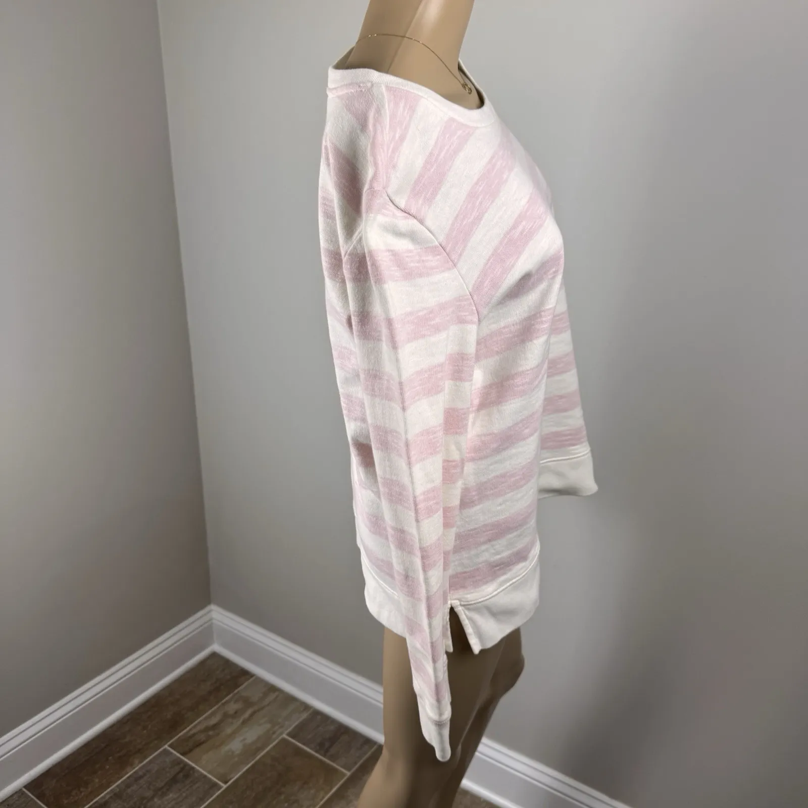 TALBOTS White Pink  100% Cotton STRIPE TOP‎ SWEATSHIRT Medium - Image 4