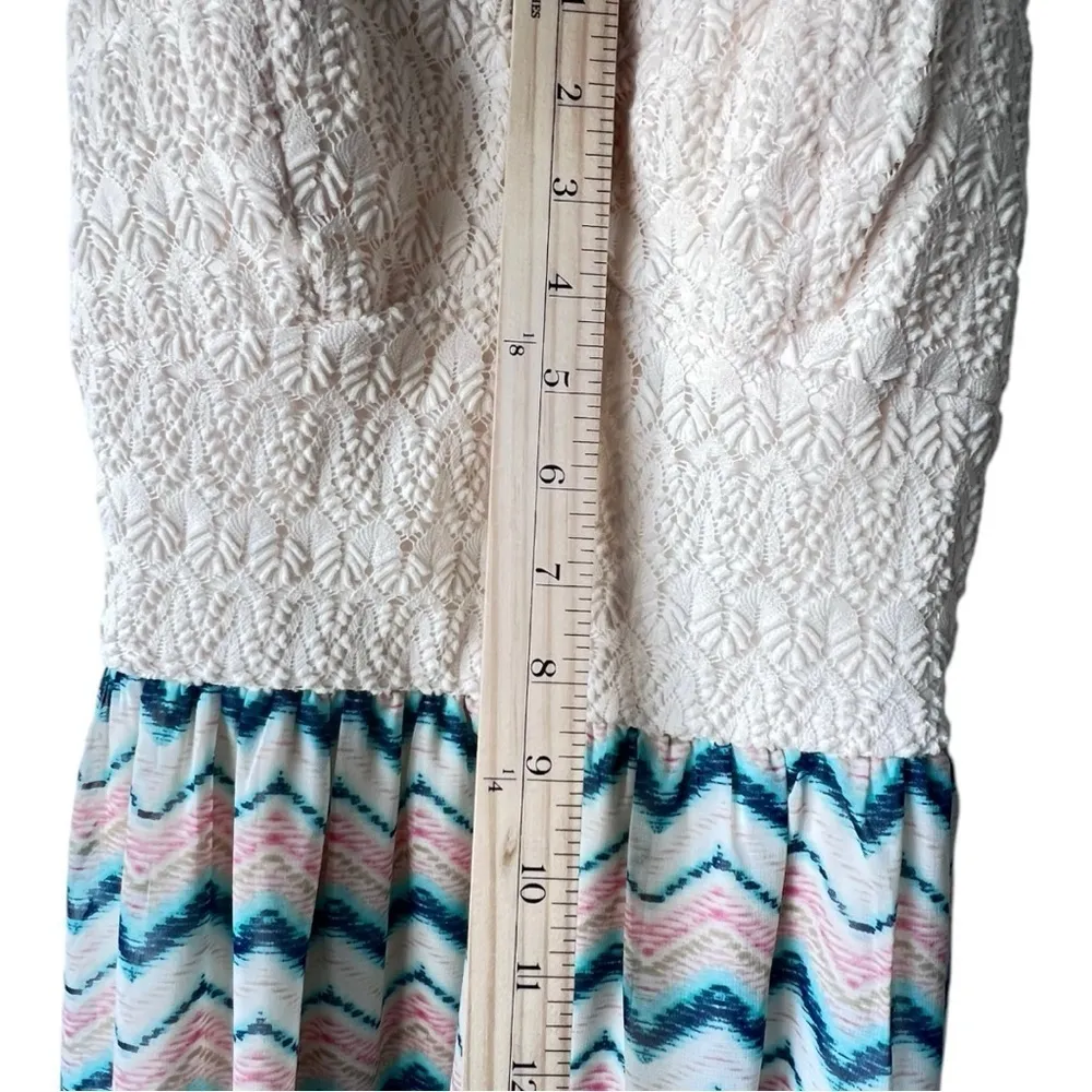 Women's maxi long print lance zigzag pattern trim lily rose sun dress cream S. - Image 5