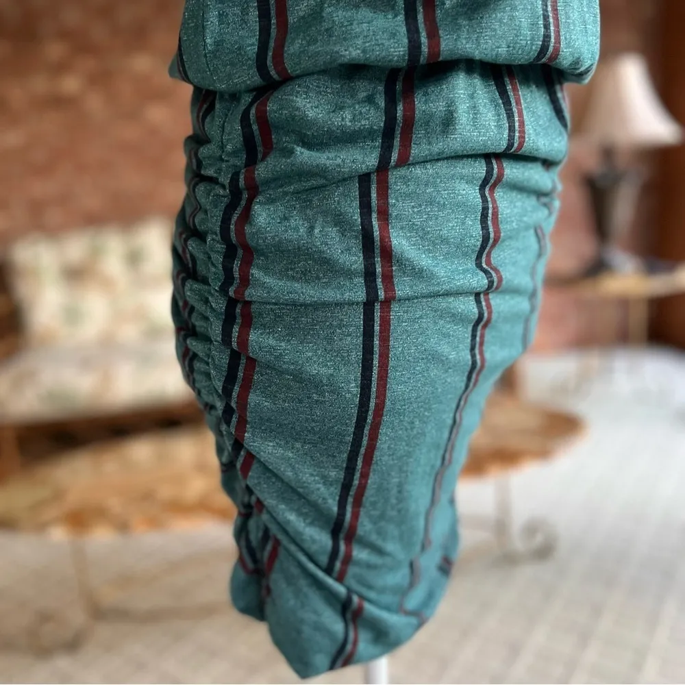 Sundry Dress Ruched Bodycon Teal Striped Mini Knit Sleeveless S Casual V-Neck - Image 13