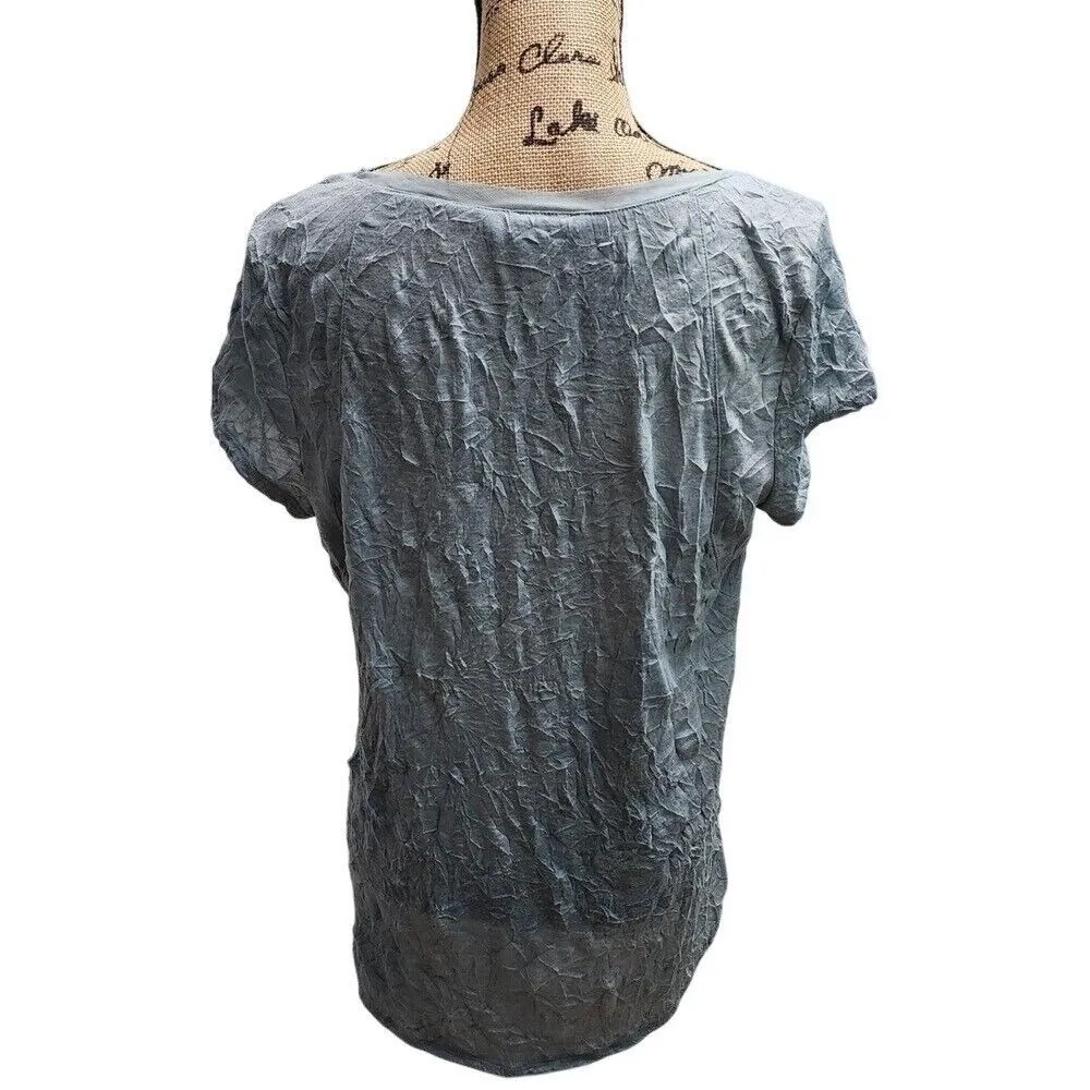 Simply Vera Vera Wang Women's Light Blue Textured Short Sleeve T-Shirt Size L - Image 2